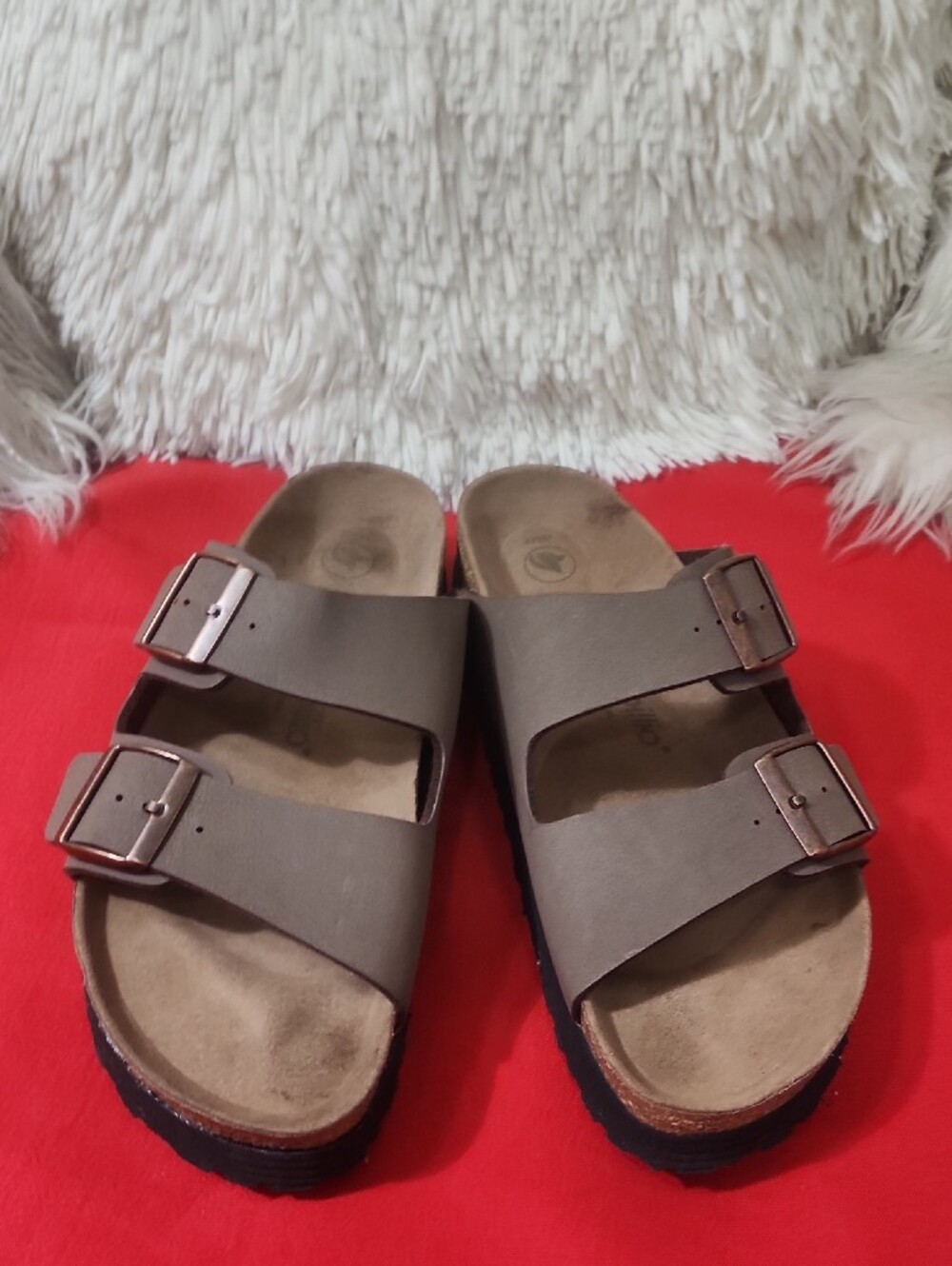 Papillio Women's Double Buckle Slides in Taupe Brown